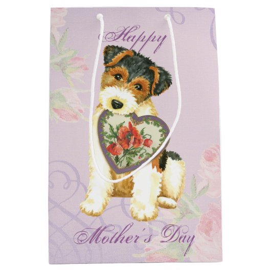 Wire Fox Terrier Heart Mam Medium Cadeauzakje (Voorkant)