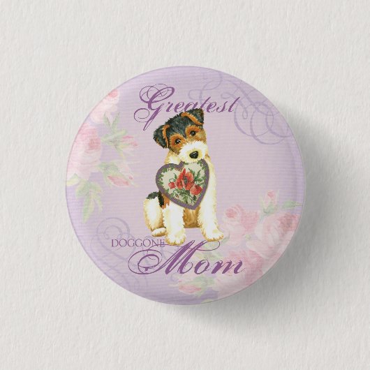 Wire Fox Terrier Heart Mam Ronde Button 3,2 Cm (Voorkant)