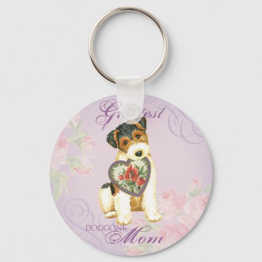 Wire Fox Terrier Heart Mam Sleutelhanger (Voorkant)