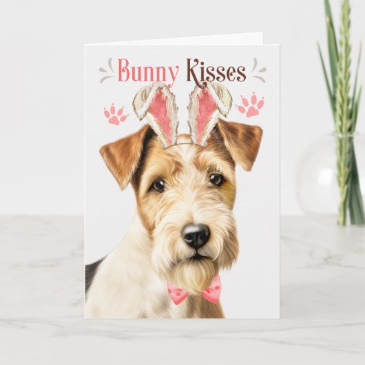 Wire Fox Terrier Hond Bunny Oars voor Pasen Feestdagen Kaart (Voorkant)