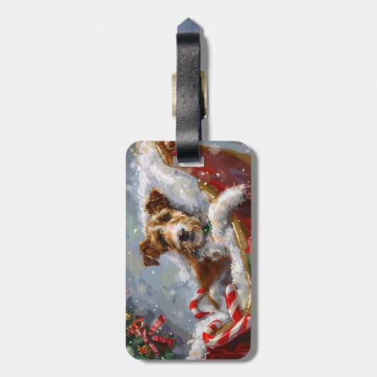 Wire Fox Terrier Hond Kerstfeest Bagagelabel (Achterkant verticaal)