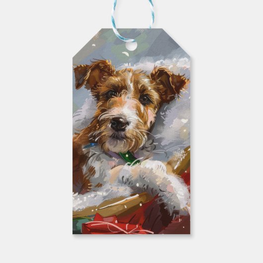 Wire Fox Terrier Hond Kerstfeest Cadeaulabel (Achterkant)