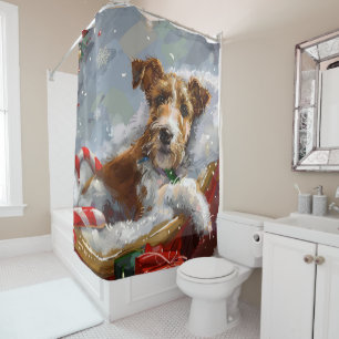 Wire Fox Terrier Hond Kerstfeest Douchegordijn