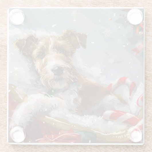 Wire Fox Terrier Hond Kerstfeest Glazen Onderzetter (Achterkant)