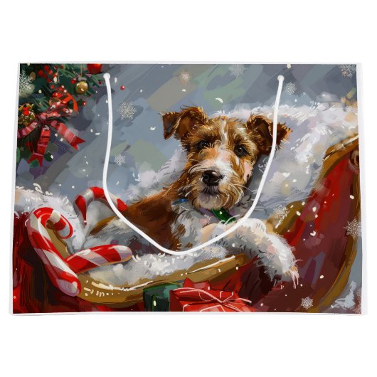 Wire Fox Terrier Hond Kerstfeest Groot Cadeauzakje (Voorkant)