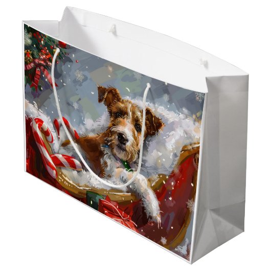 Wire Fox Terrier Hond Kerstfeest Groot Cadeauzakje (Achterkant Gekanteld)