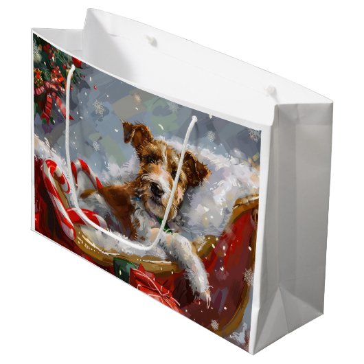 Wire Fox Terrier Hond Kerstfeest Groot Cadeauzakje (Voorkant Gekanteld)