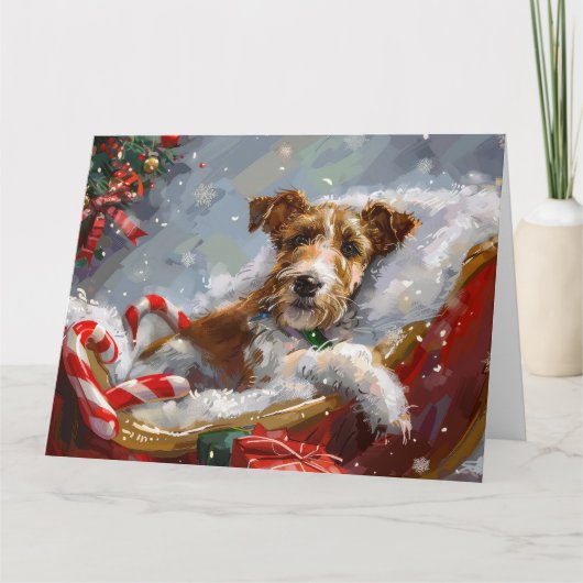 Wire Fox Terrier Hond Kerstfeest Kaart (Voorkant)