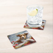 Wire Fox Terrier Hond Kerstfeest Kartonnen Onderzetters (Insitu)