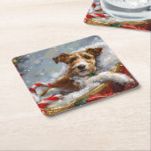 Wire Fox Terrier Hond Kerstfeest Kartonnen Onderzetters (Schuin)