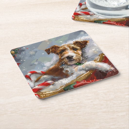 Wire Fox Terrier Hond Kerstfeest Kartonnen Onderzetters (Schuin)
