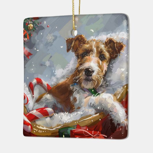 Wire Fox Terrier Hond Kerstfeest Keramisch Ornament (Links)