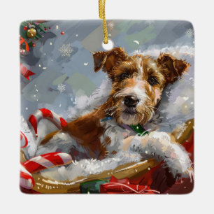 Wire Fox Terrier Hond Kerstfeest Keramisch Ornament