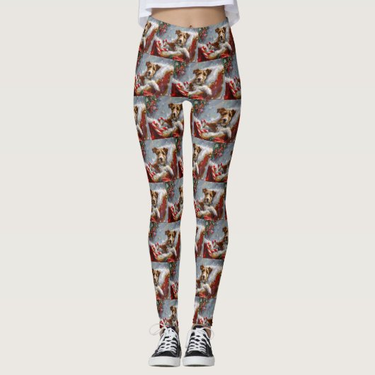 Wire Fox Terrier Hond Kerstfeest Leggings (Voorkant)