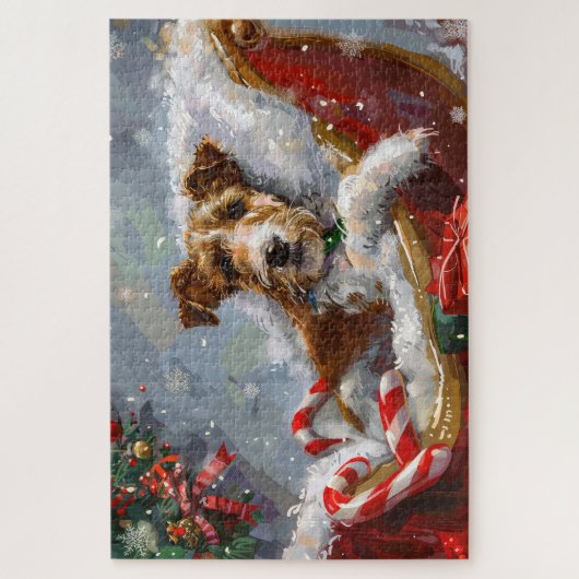 Wire Fox Terrier Hond Kerstfeest Legpuzzel (Verticaal)