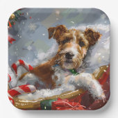 Wire Fox Terrier Hond Kerstfeest Papieren Bordje (Voorkant)