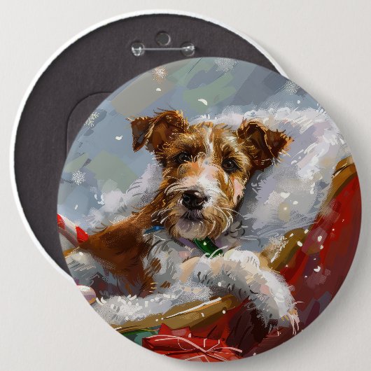 Wire Fox Terrier Hond Kerstfeest Ronde Button 6,0 Cm (Voorkant /achterkant)