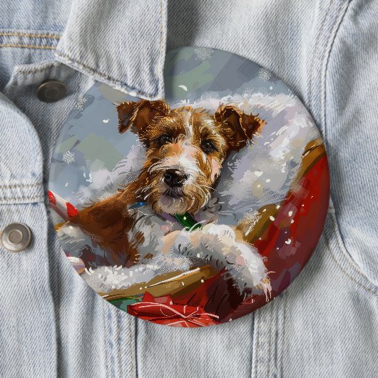 Wire Fox Terrier Hond Kerstfeest Ronde Button 6,0 Cm (In situ)