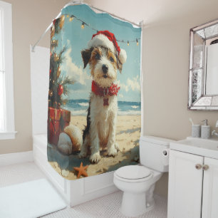 Wire Fox Terrier Hond Kerstmis Vintage Strand Douchegordijn