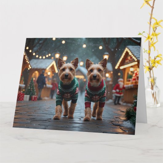 Wire Fox Terrier Honden Kerst Sneeuw Vakantie Kaart (Gele Bloem)