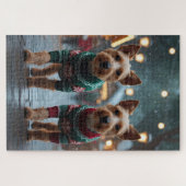Wire Fox Terrier Honden Kerst Sneeuw Vakantie Legpuzzel (Horizontaal)