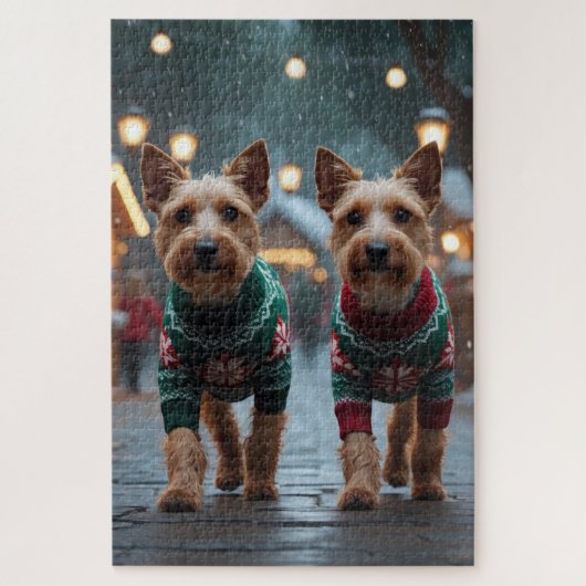Wire Fox Terrier Honden Kerst Sneeuw Vakantie Legpuzzel (Verticaal)