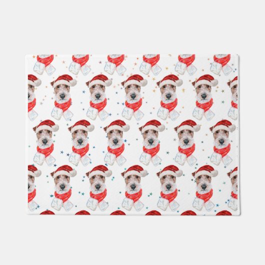 Wire Fox Terrier Hondenras Kerststerren Deurmat (Voorkant)