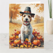 Wire Fox Terrier in de herfst verlaat Thanksgiving Kaart (Voorkant)