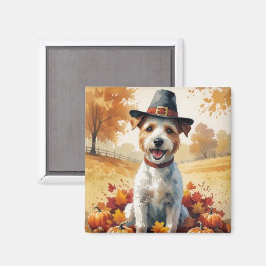 Wire Fox Terrier in de herfst verlaat Thanksgiving Magneet (Voorkant / Achterkant)