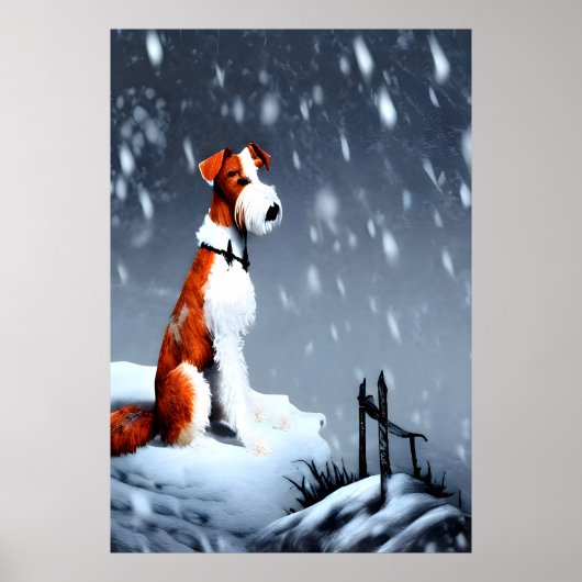 Wire Fox Terrier in de sneeuw | AI Art Poster (Voorkant)