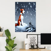Wire Fox Terrier in de sneeuw | AI Art Poster (Thuiskantoor)