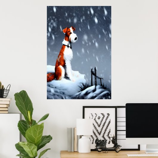 Wire Fox Terrier in de sneeuw | AI Art Poster (Thuiskantoor)