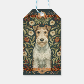 Wire Fox Terrier in William Morris Floral Style Cadeaulabel