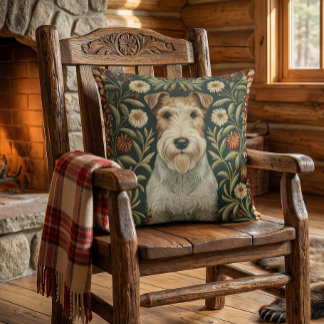 Wire Fox Terrier in William Morris Floral Style Kussen