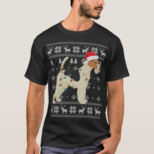 Wire Fox Terrier Kerst Lelijke Lichten Santa Hoed  T-shirt (Voorkant)