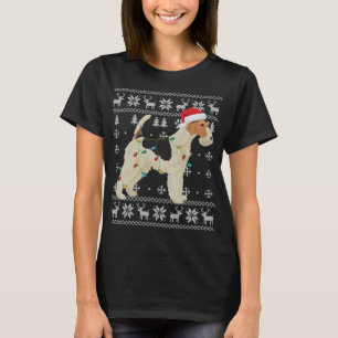 Wire Fox Terrier Kerst Lelijke Lichten Santa Hoed  T-shirt