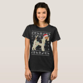 Wire Fox Terrier Kerst Lelijke Lichten Santa Hoed  T-shirt (Voorkant volledig)