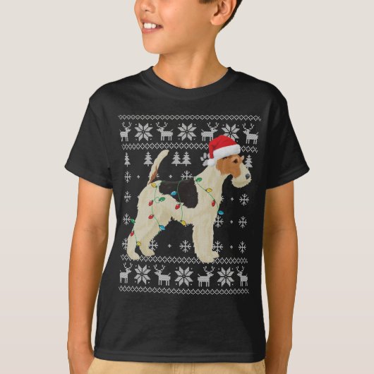 Wire Fox Terrier Kerst Lelijke Lichten Santa Hoed T-shirt (Voorkant)