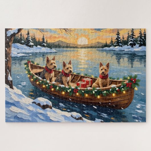 Wire Fox Terrier Kerstboot Vakantie Legpuzzel (Horizontaal)