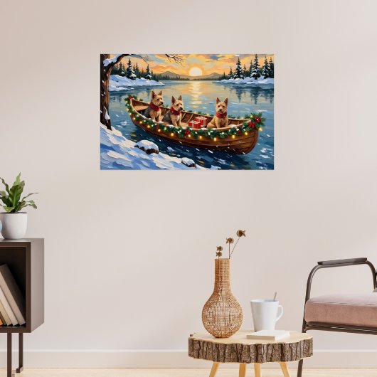 Wire Fox Terrier Kerstboot Vakantie Poster (Woonkamer 3)