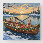 Wire Fox Terrier Kerstboot Vakantie Vierkante Klok (Voorkant)