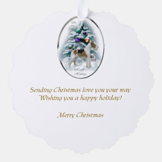 Wire Fox Terrier-kerstcadeautjes Ornament Kaart (Achterkant)