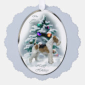 Wire Fox Terrier-kerstcadeautjes Ornament Kaart (Voorkant)