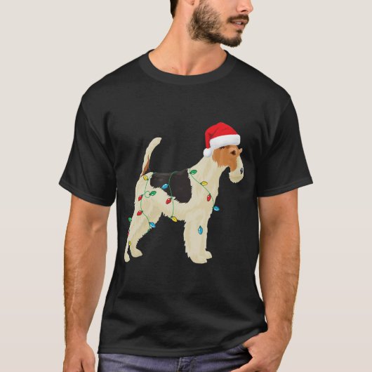 Wire Fox Terrier-kerstlampjes Santa Hat Dog Xm T-shirt (Voorkant)