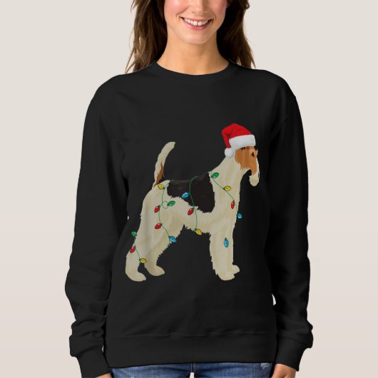 Wire Fox Terrier-kerstlampjes Santa Hat Dog Xm Trui (Voorkant)