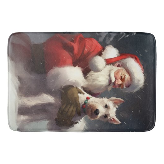 Wire Fox Terrier Kerstman Feestelijke Kerstmis Badmat (Voorkant)