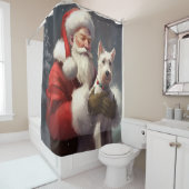 Wire Fox Terrier Kerstman Feestelijke Kerstmis Douchegordijn (In situ)