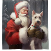 Wire Fox Terrier Kerstman Feestelijke Kerstmis Douchegordijn (Voorkant)