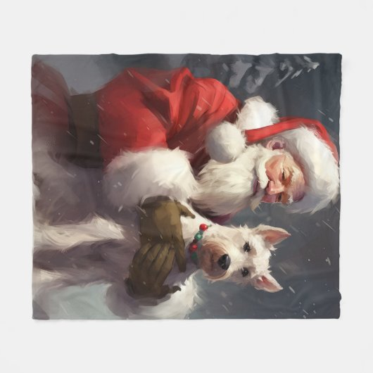 Wire Fox Terrier Kerstman Feestelijke Kerstmis Fleece Deken (Voorkant (Horizontaal))