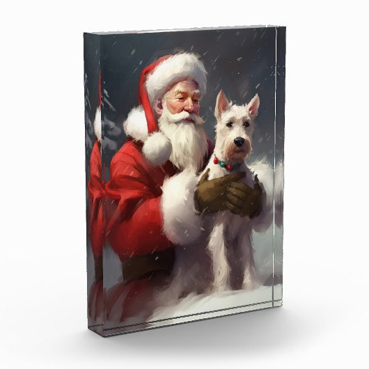 Wire Fox Terrier Kerstman Feestelijke Kerstmis Fotoblokken (Links)